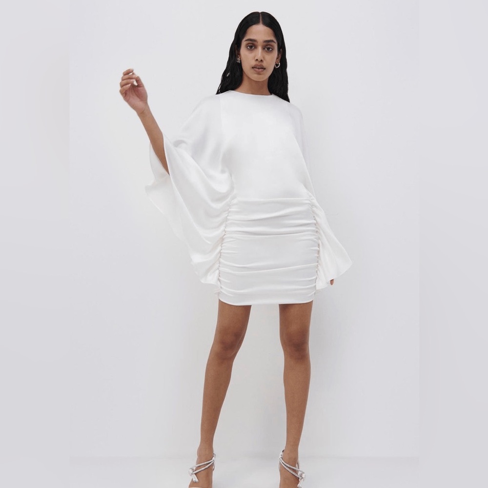 Jonathan Simkhai White Long-Sleeve Draped Mini Dress